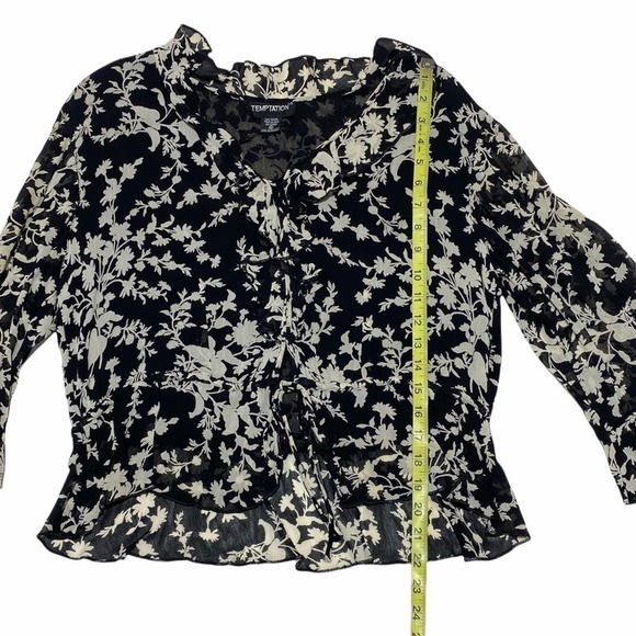 TEMPTATION Black & White Tie Waist L/S Blouse - Picture 6 of 11